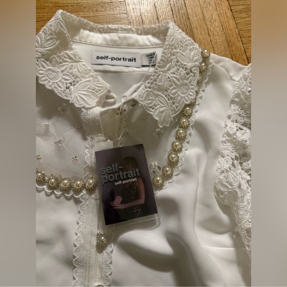 SELF-PORTRAIT Faux-Pearl Embellished Crepe blouse - Picture 11 of 12